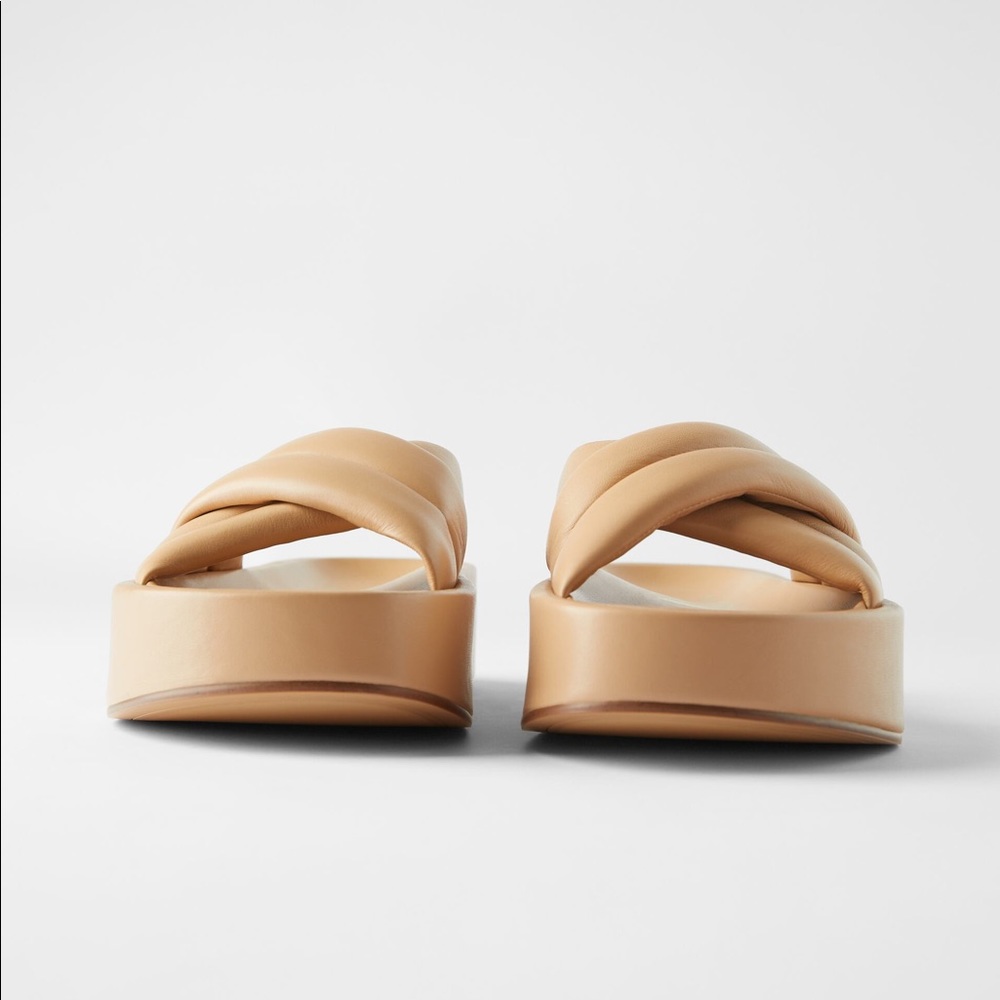 Zara beige quilted platform leather sandals - Picture 4 of 5